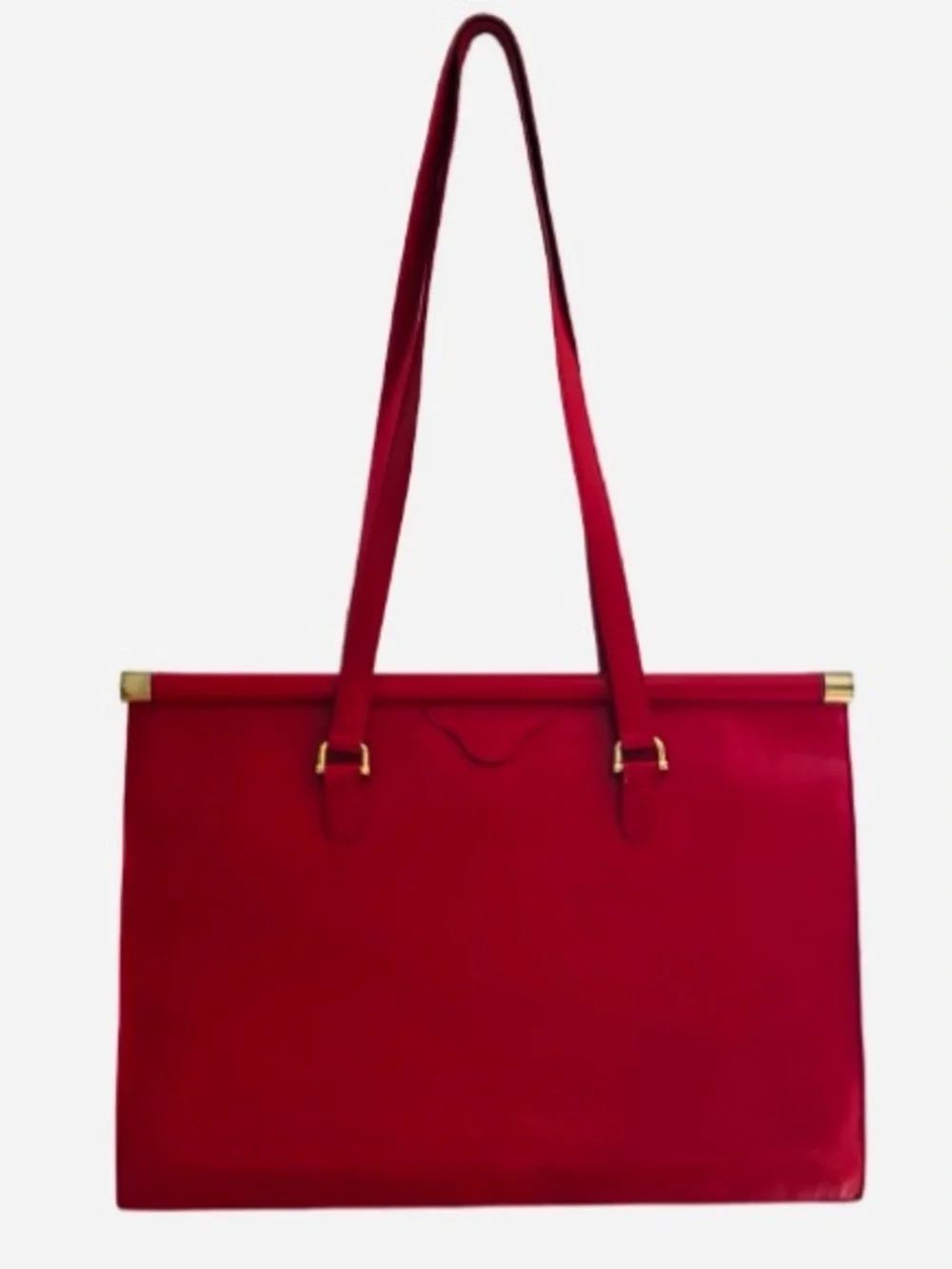 MARK CROSS RED GRAINED LEATHER ORGANIZER TOTE WITH GOLD SIDE HINGES